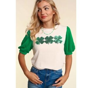 Green and White/cream sequins Tops size M Like NEW WITHOUT TAGS